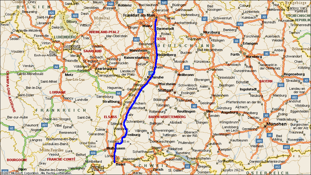 Karte Frankfurt - Basel